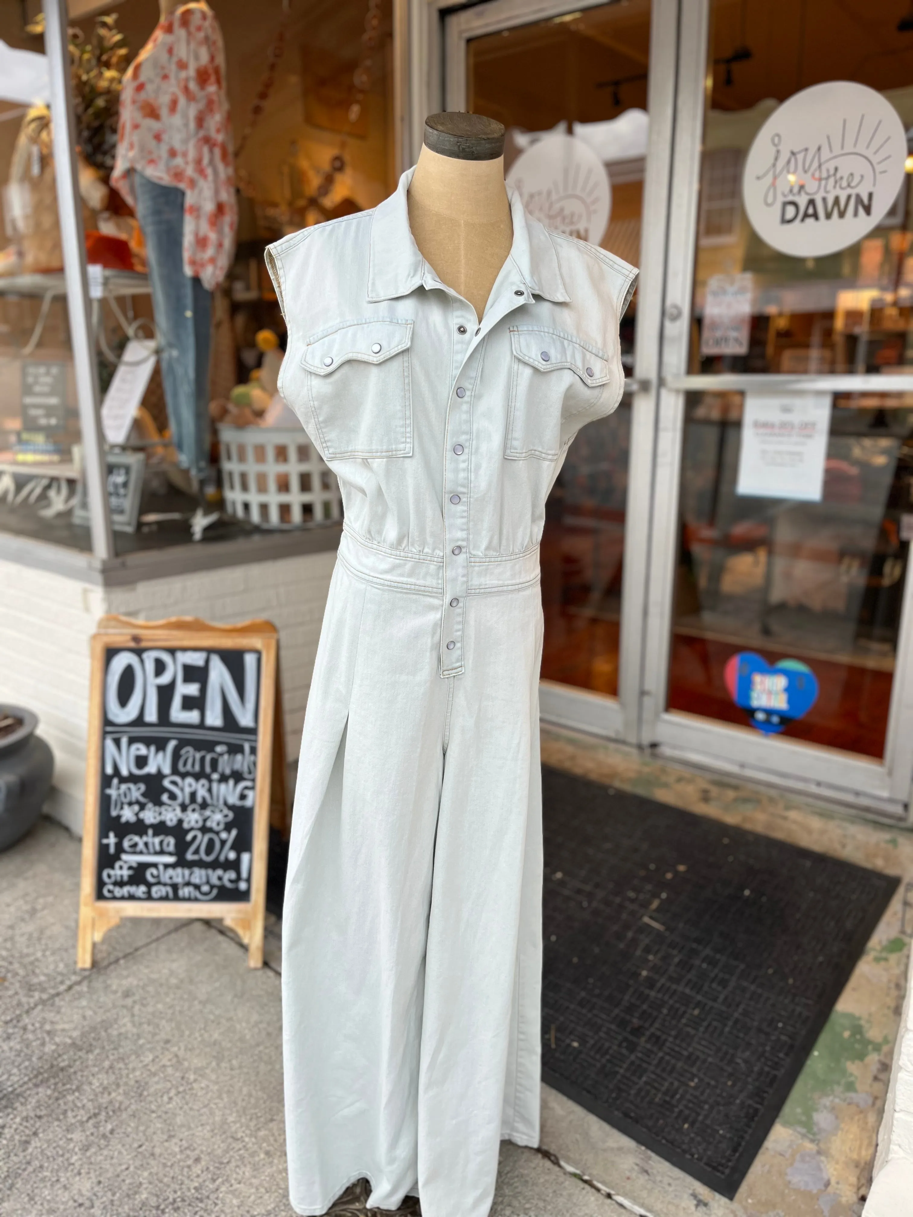 Wide Leg Denim Jumpsuit- Light
