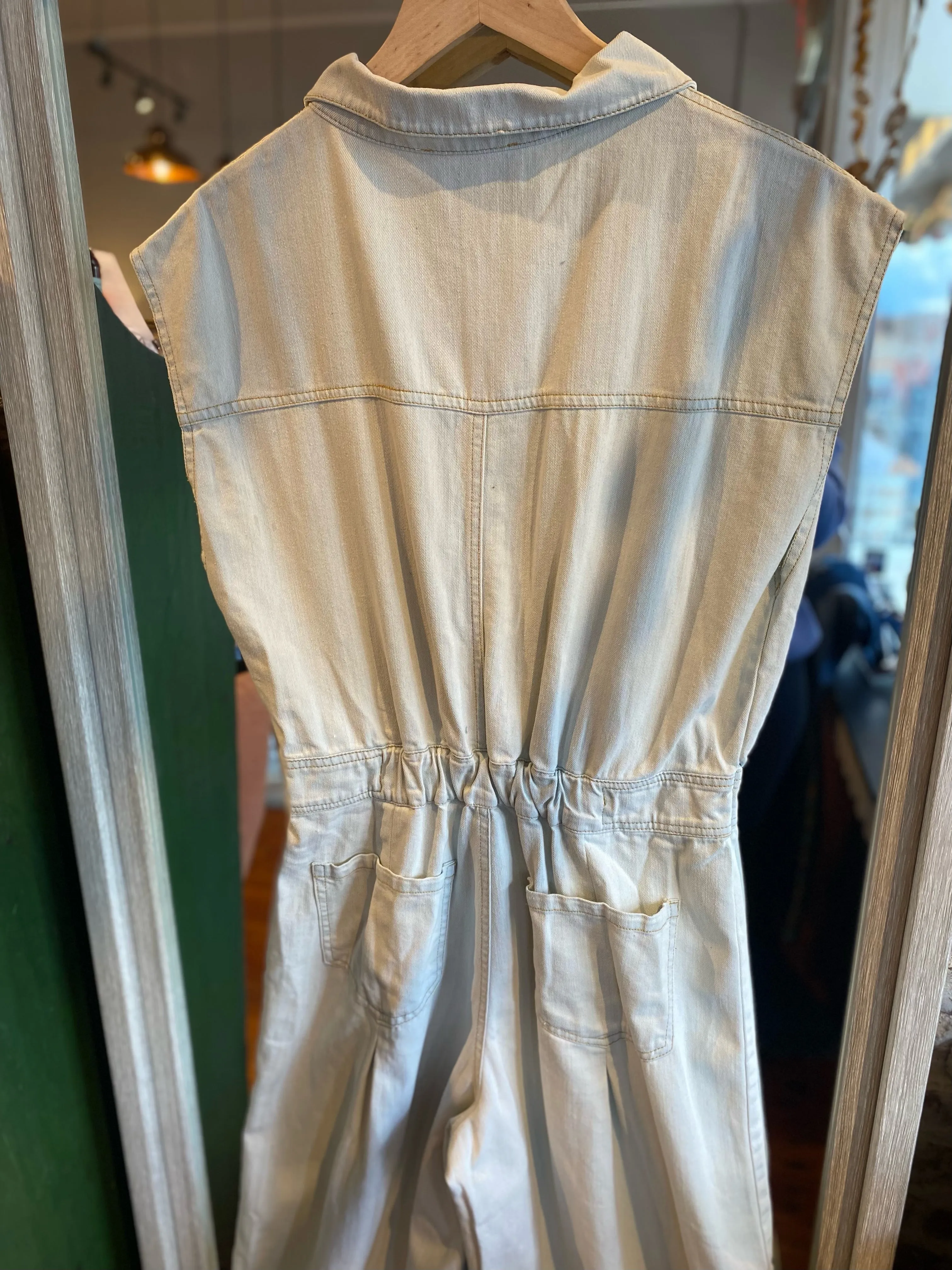 Wide Leg Denim Jumpsuit- Light