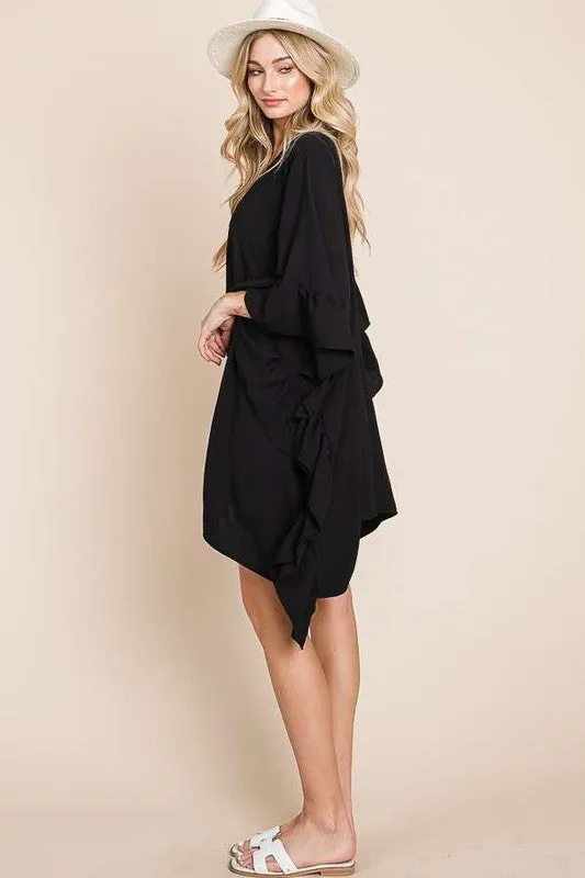 Wide sleeves ruffle kimono