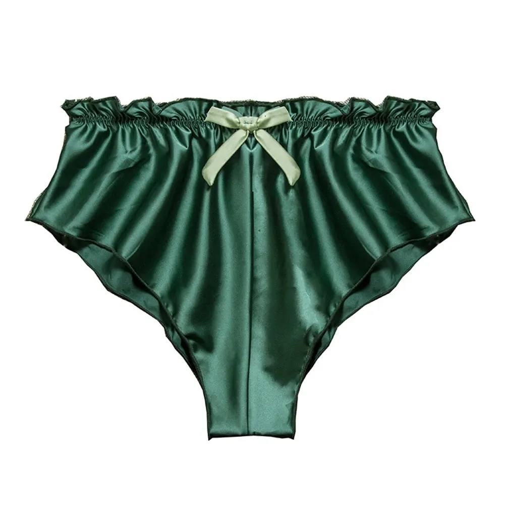 Women Imitation Silk Satin Briefs Ruffle Underwear Ladies Smooth Underpants Soft Panties Pajamas Shorts Woman's Underpants Solid