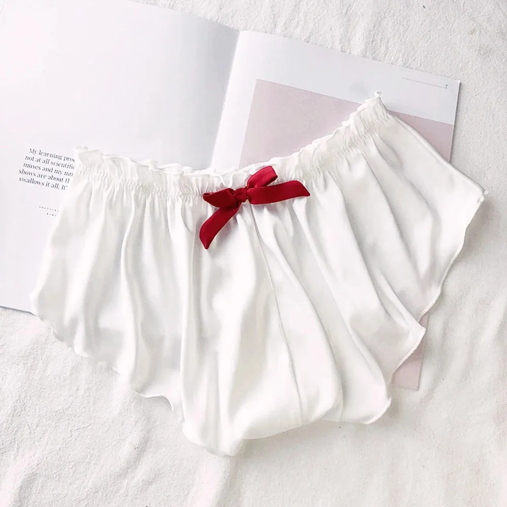 Women Imitation Silk Satin Briefs Ruffle Underwear Ladies Smooth Underpants Soft Panties Pajamas Shorts Woman's Underpants Solid
