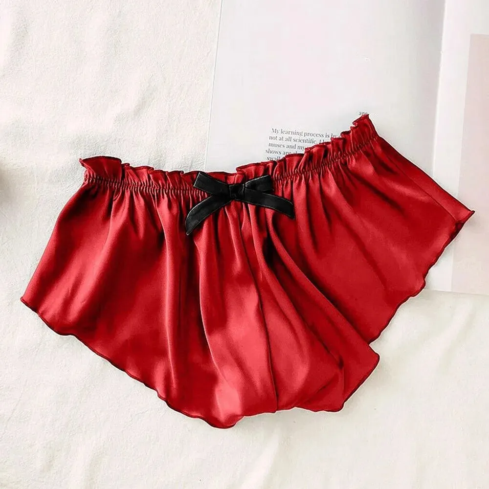 Women Imitation Silk Satin Briefs Ruffle Underwear Ladies Smooth Underpants Soft Panties Pajamas Shorts Woman's Underpants Solid