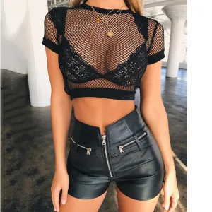 Women shirts Sexy Club Gothic Black Punk Hip Hop Slim
