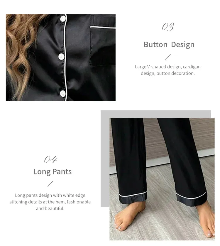 Women's Autumn 2-Piece Satin Pajama Set with Short Sleeves, Buttons - Ideal for Homewear & Sleep