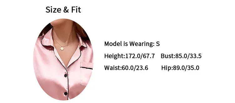 Women's Autumn 2-Piece Satin Pajama Set with Short Sleeves, Buttons - Ideal for Homewear & Sleep
