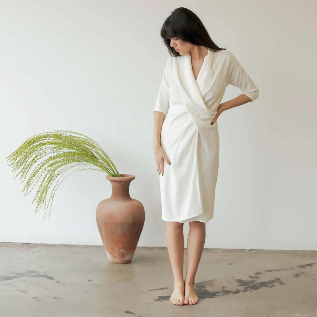 Women's Collar Cowl Dress- White