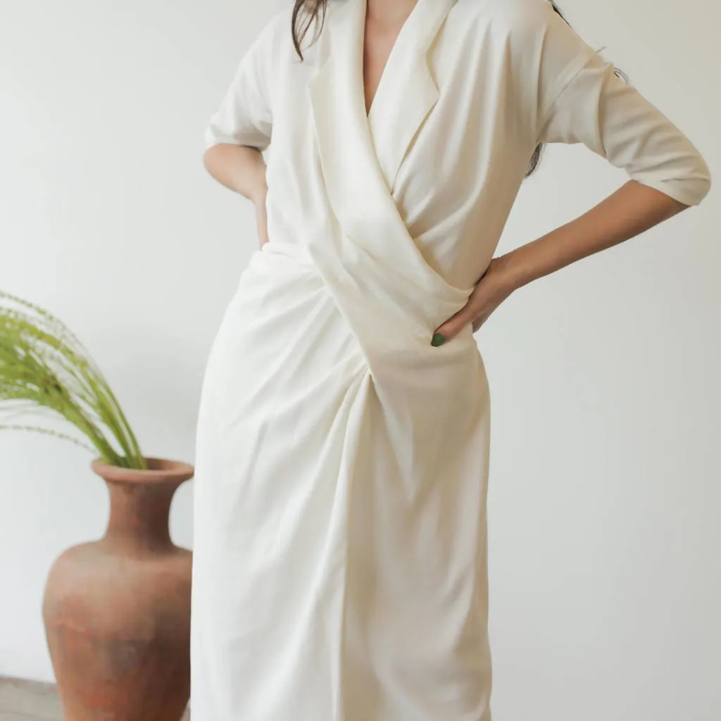 Women's Collar Cowl Dress- White