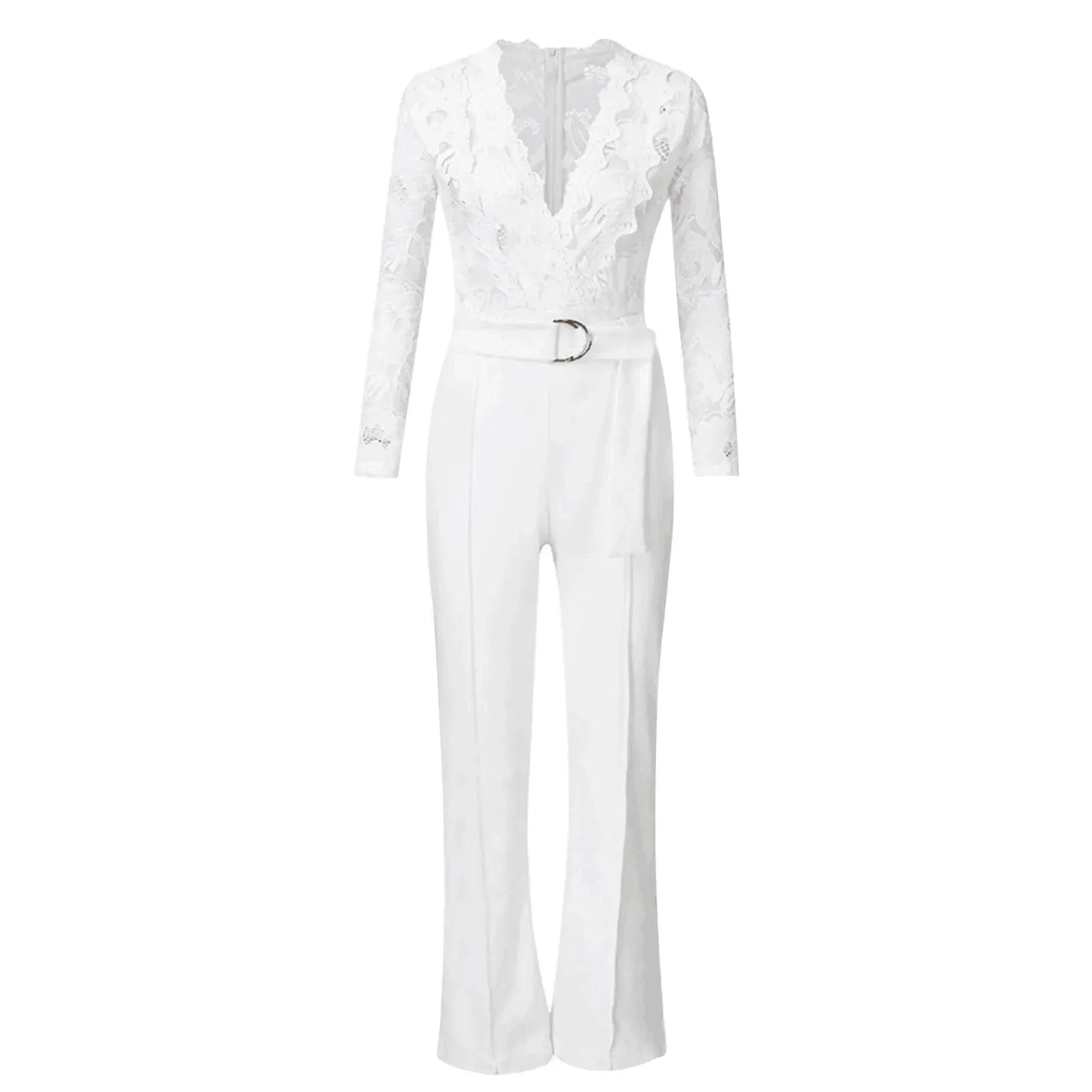Women'S  Elegant Wide Leg Overalls Fashion Casual White Jumpsuit.