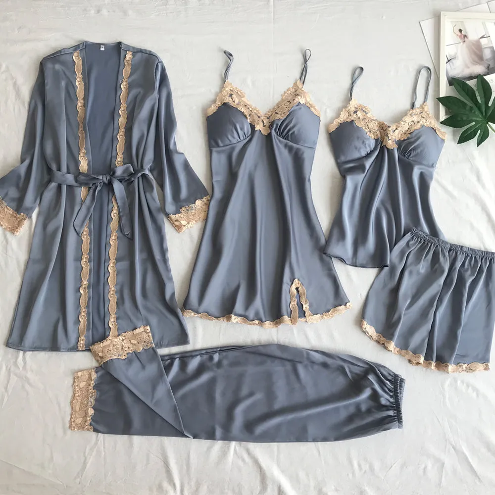 womens lingerie 5 pieces of home dress Nightwear lady simulation silk five Pajama set