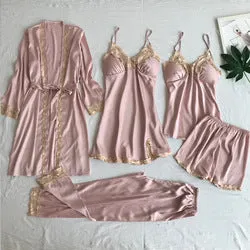 womens lingerie 5 pieces of home dress Nightwear lady simulation silk five Pajama set