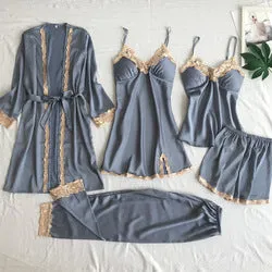 womens lingerie 5 pieces of home dress Nightwear lady simulation silk five Pajama set