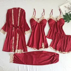 womens lingerie 5 pieces of home dress Nightwear lady simulation silk five Pajama set