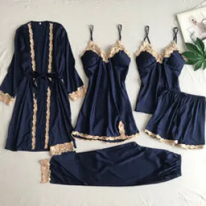 womens lingerie 5 pieces of home dress Nightwear lady simulation silk five Pajama set