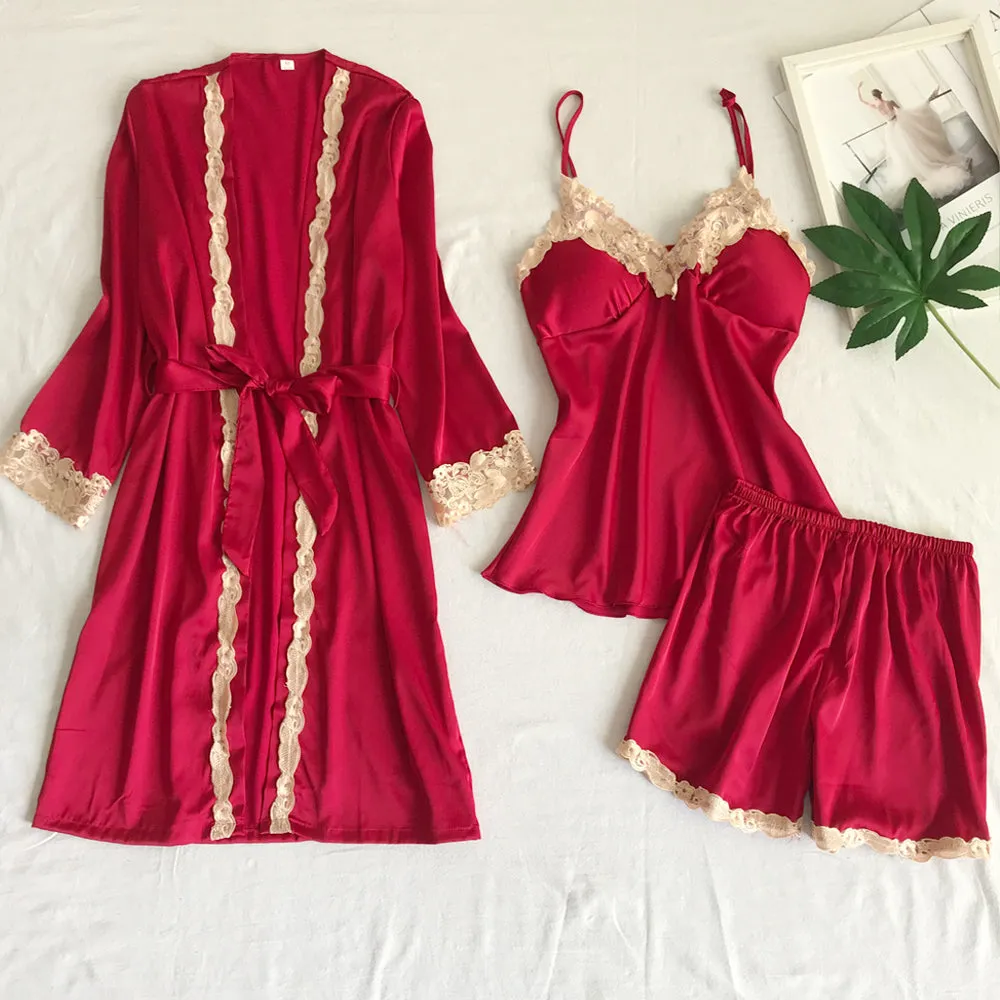 womens lingerie 5 pieces of home dress Nightwear lady simulation silk five Pajama set