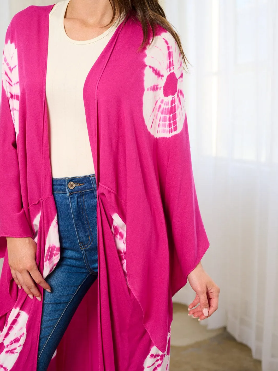 WOMEN'S LONG SLEEVES OPEN FRONT PRINTED KIMONO