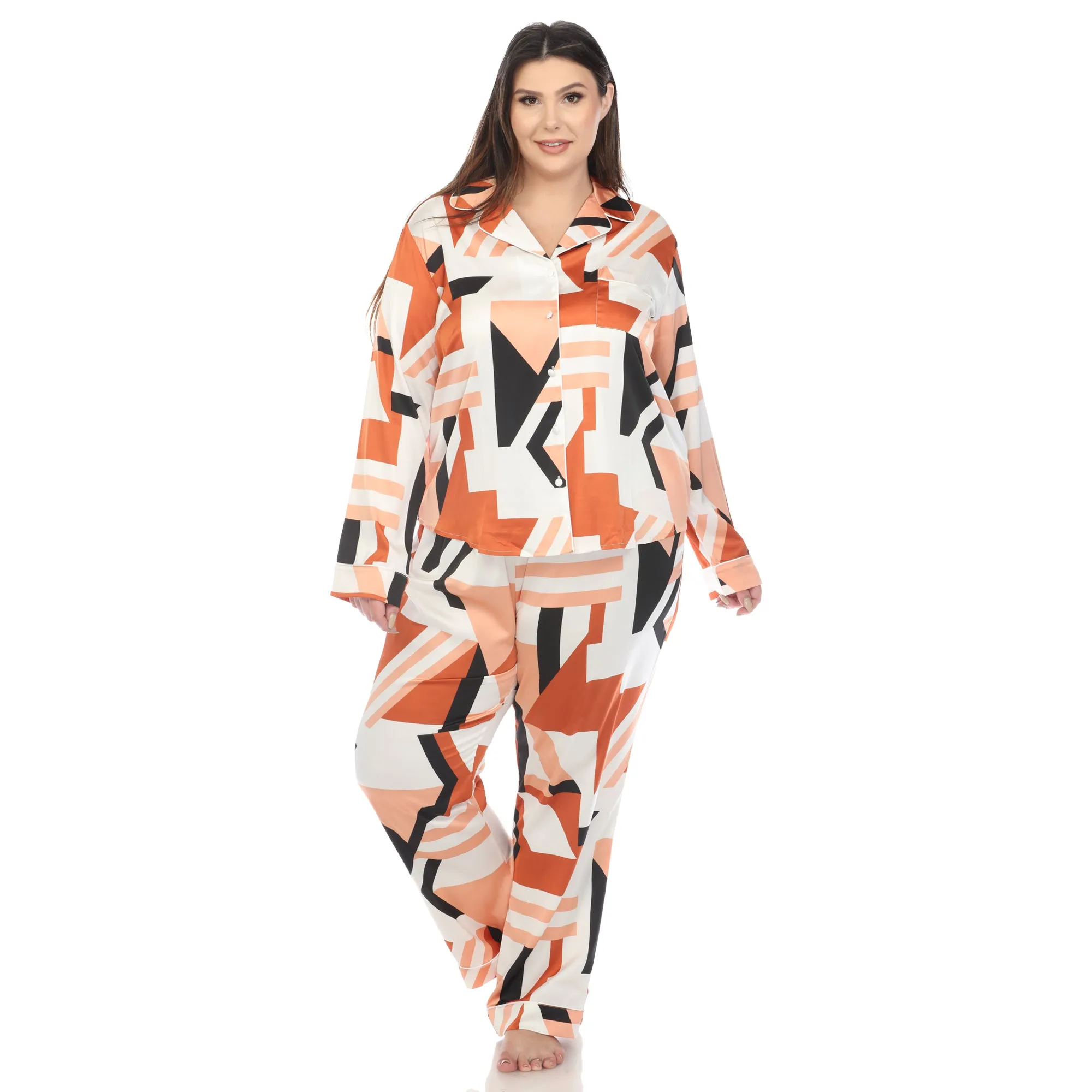 Women's Plus Size Printed Satin Pajama Set
