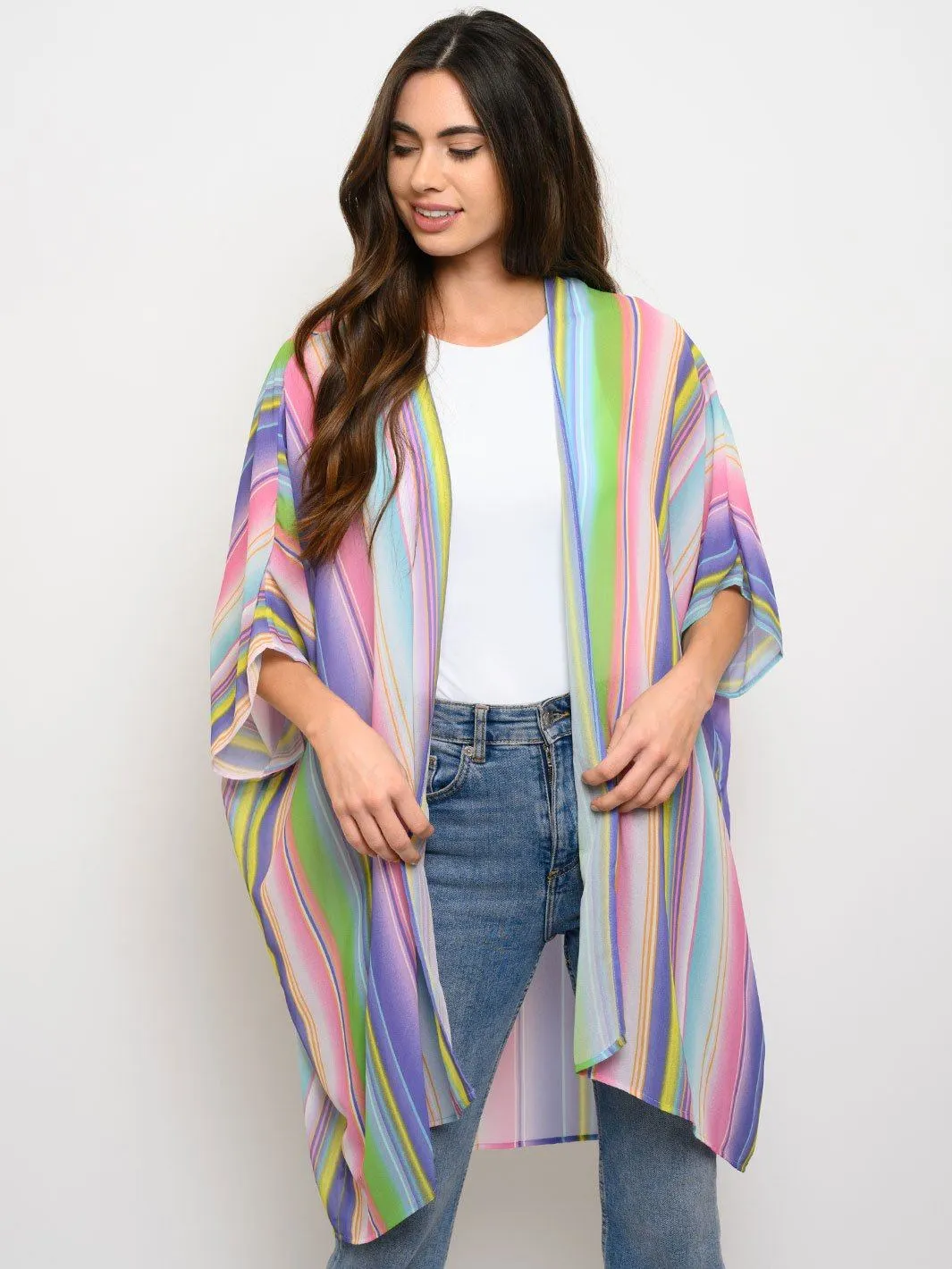 WOMEN'S RAINBOW SHORT SLEEVE KIMONO