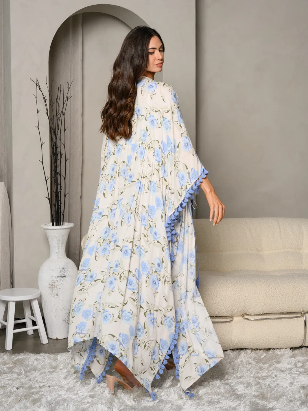 WOMEN'S SHORT SLEEVE FLORAL OPEN LONG CARDIGAN