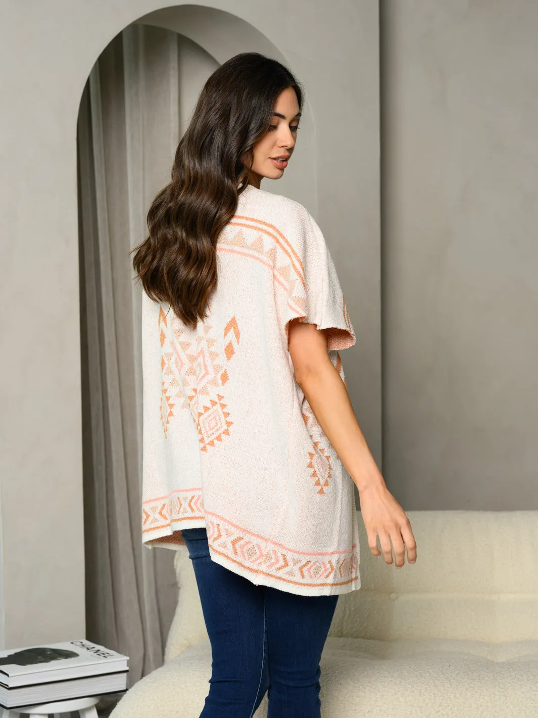 WOMEN'S SHORT SLEEVE MULTI PRINT COLORBLOCK CARDIGAN