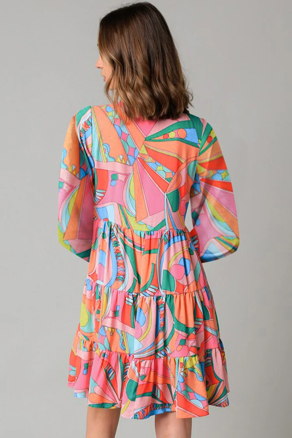 XL Colorful Printed Long Sleeve Mini Dress