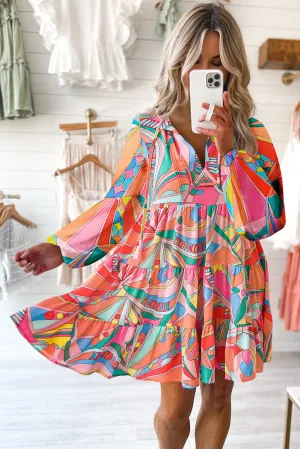 XL Colorful Printed Long Sleeve Mini Dress