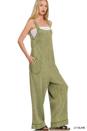 Zenana Double Gauze Washed Wide Leg Overalls