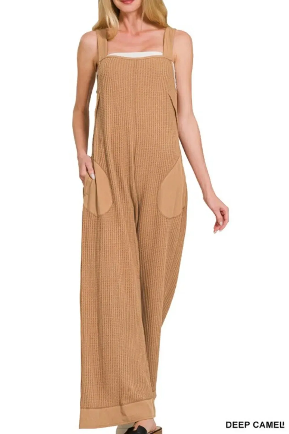 Zenana Knit Waffle Wide Leg Overalls