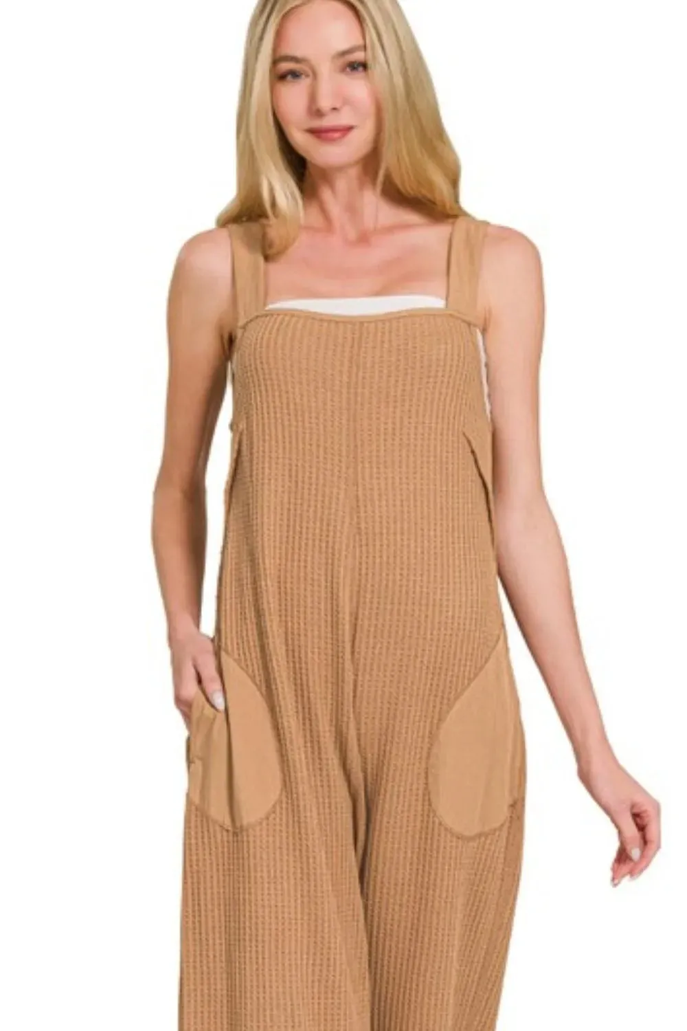 Zenana Knit Waffle Wide Leg Overalls