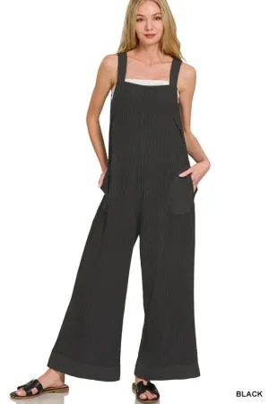 Zenana Knit Waffle Wide Leg Overalls