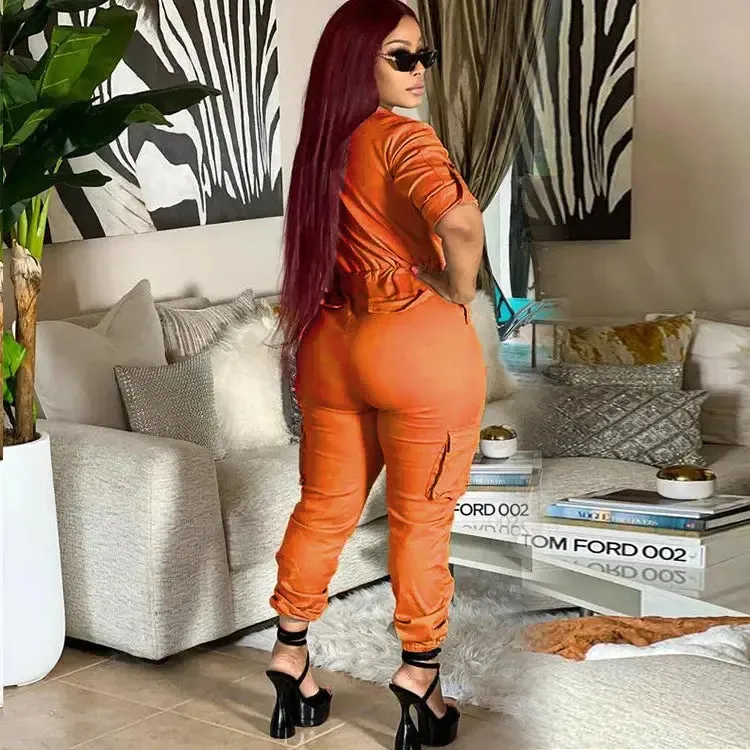 Zipper Front Cargo Overalls