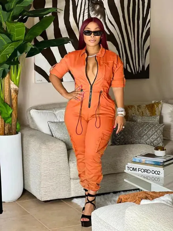 Zipper Front Cargo Overalls