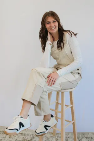 ZIY KHAKI COLORBLOCK TWILL OVERALLS