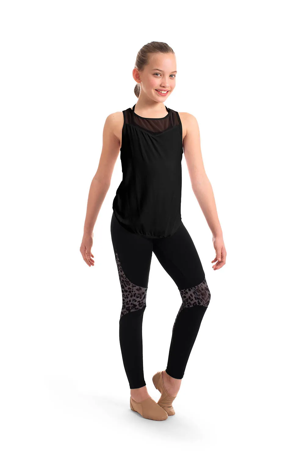 ZS55087G - Bloch Abrielle Mesh Spliced Girls Wrap Back Tank Top