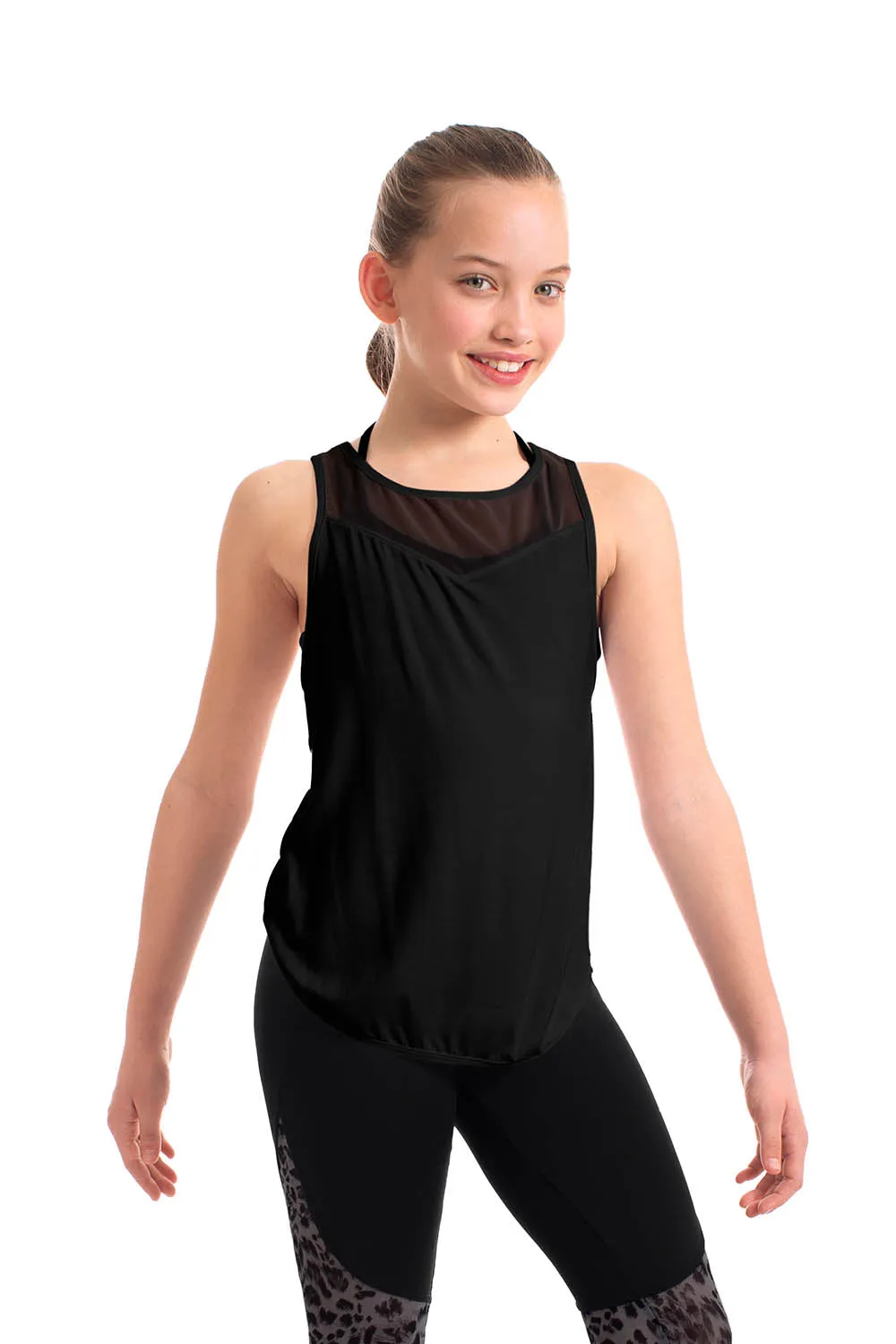 ZS55087G - Bloch Abrielle Mesh Spliced Girls Wrap Back Tank Top
