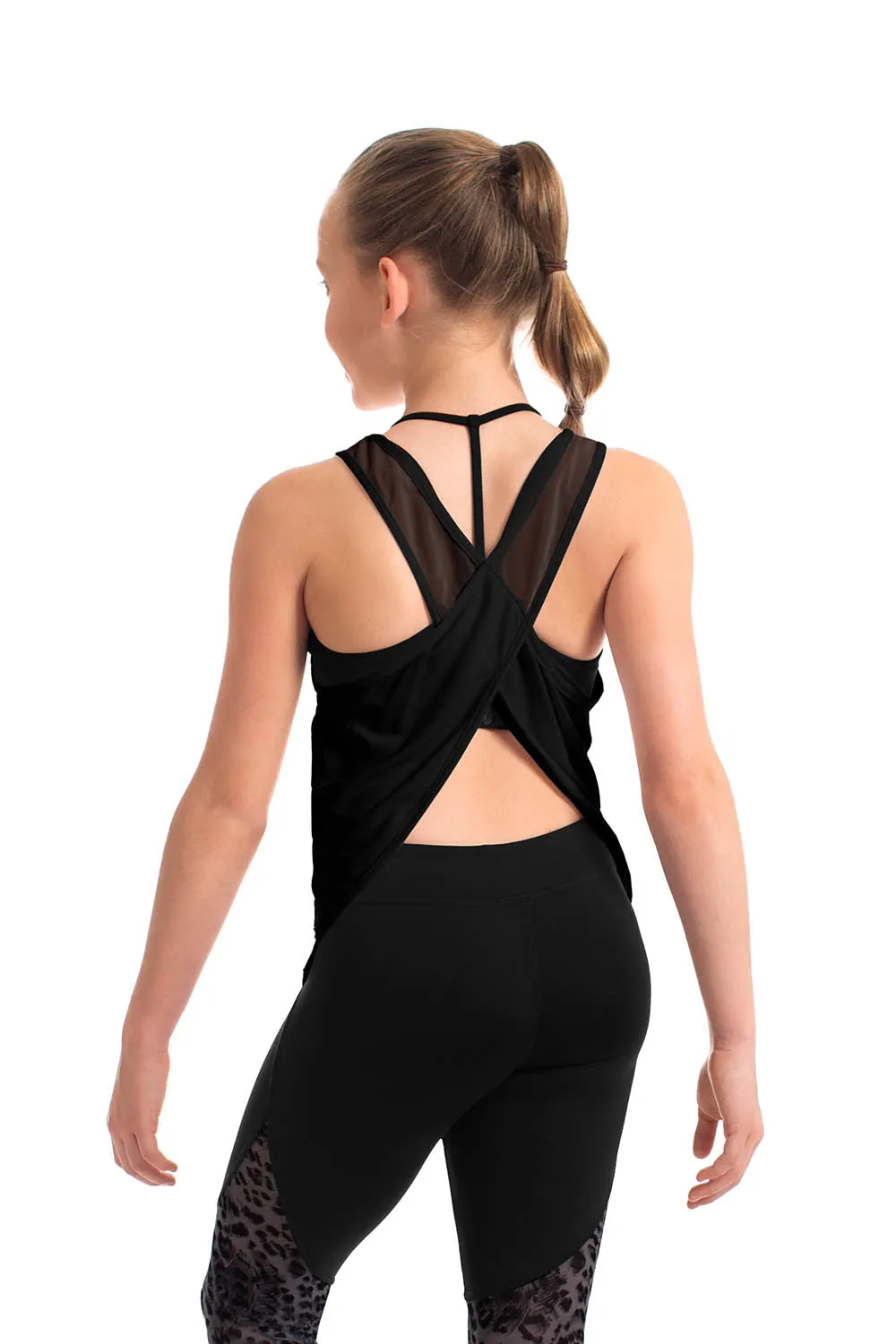 ZS55087G - Bloch Abrielle Mesh Spliced Girls Wrap Back Tank Top