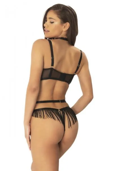 Zuri Strappy Bra and G-String Set - Black -